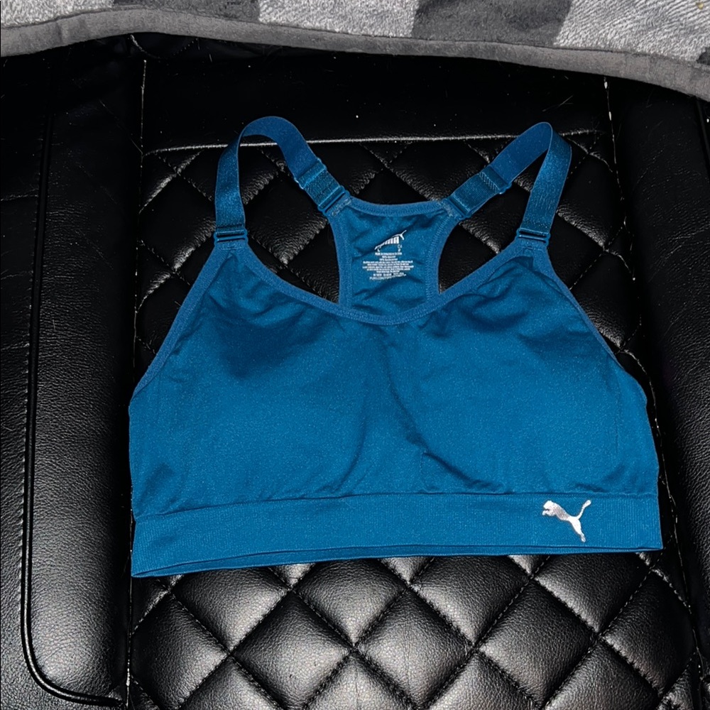 Puma Blue Racerback Sports Bra with Moisture-Wicking Fabric